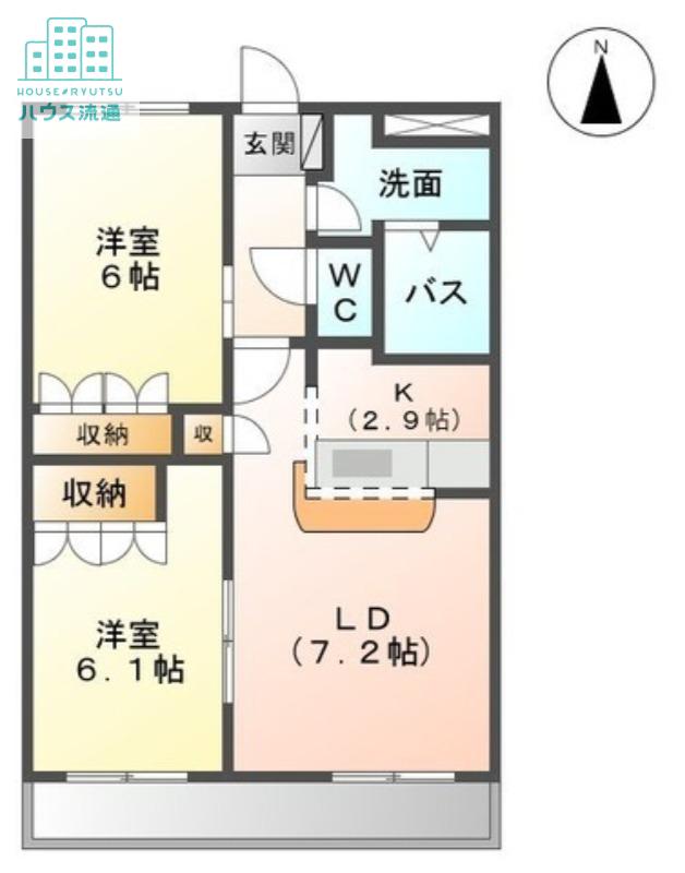 ロイヤルヒル岩松II(2LDK/2階)の間取り写真