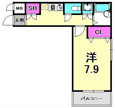 カーサ神戸下山手(1K/6階)の間取り写真