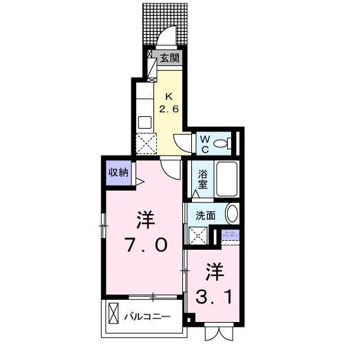 ソラホームB(2K/1階)の間取り写真