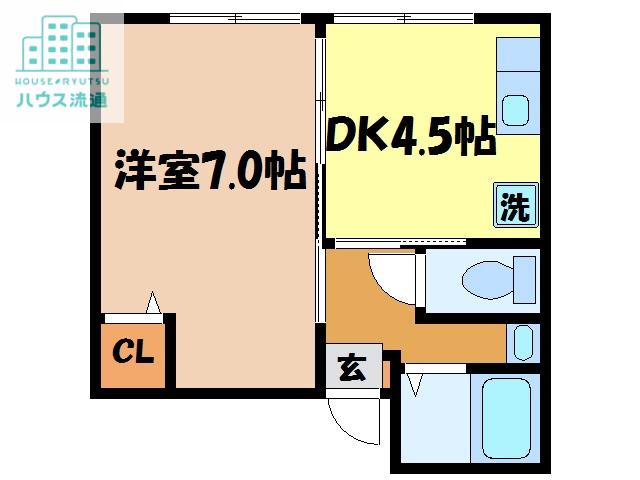 カリーナ平和(1DK/2階)の間取り写真