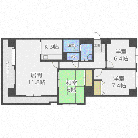 アルファスクエア円山(3LDK/7階)の間取り写真