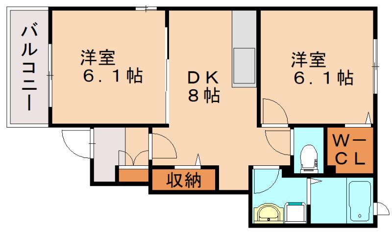 シャイン B棟(2DK/1階)の間取り写真