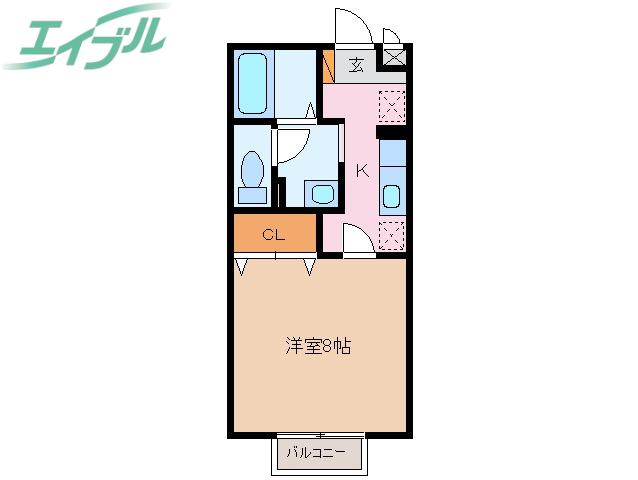 ヴィレッジ南四日市(1K/1階)の間取り写真