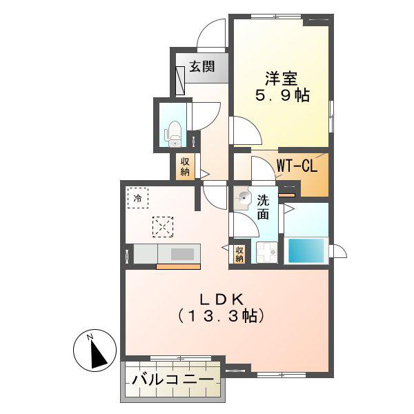 グランドステージ豊潤E(1LDK/1階)の間取り写真