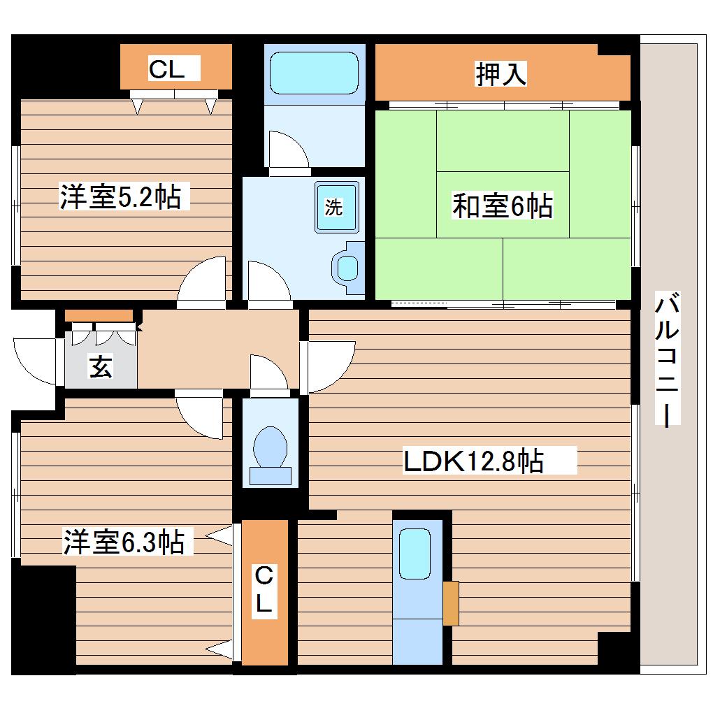 パルシェ越路(3LDK/8階)の間取り写真