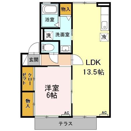 メルベーユ C(1LDK/1階)の間取り写真