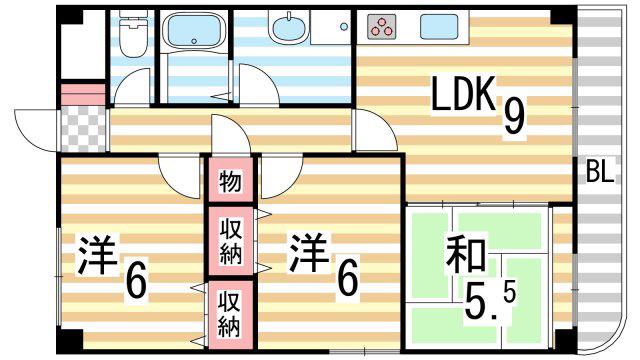 ラプラス住道(3LDK/3階)の間取り写真
