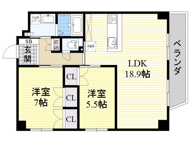 GRATIA COURT(2LDK/4階)の間取り写真