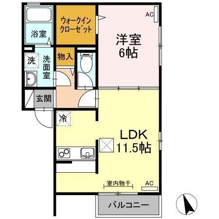 メルヴェーユB棟(1LDK/1階)の間取り写真