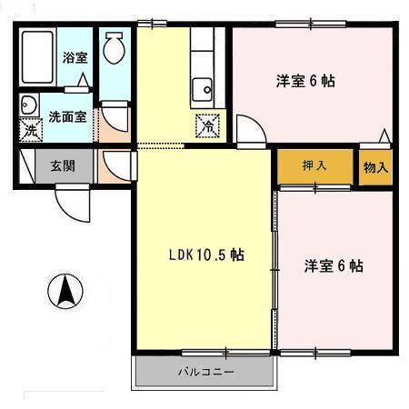 サンウッド A(2LDK/1階)の間取り写真