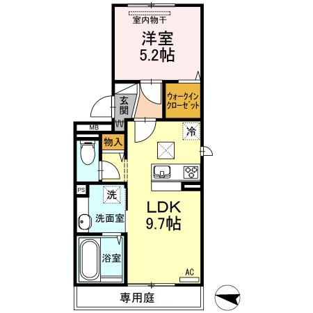 ベイ ブランシェ西阿知(1LDK/1階)の間取り写真