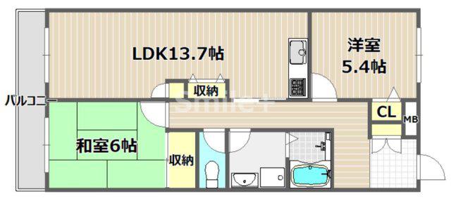 プレステージ難波(2LDK/4階)の間取り写真