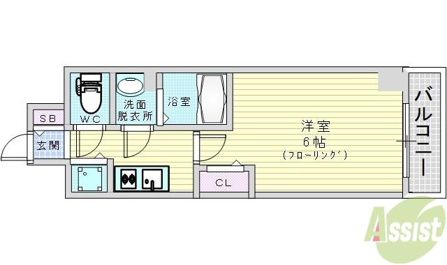 プレサンス塚本駅前(1K/13階)の間取り写真
