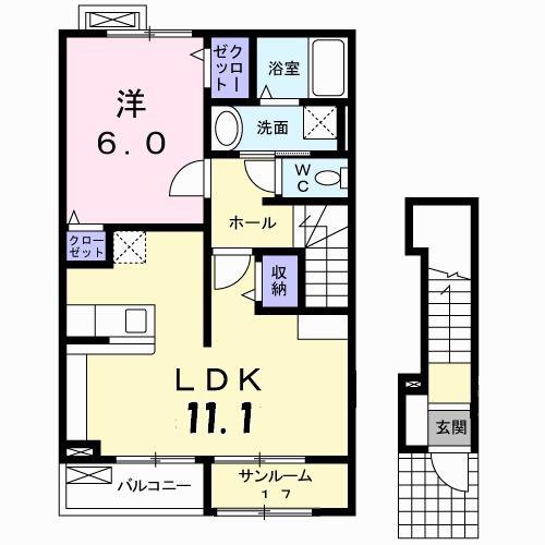 グランソレイユ(1LDK/2階)の間取り写真