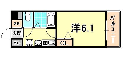 エステムコート神戸西II(1K/3階)の間取り写真