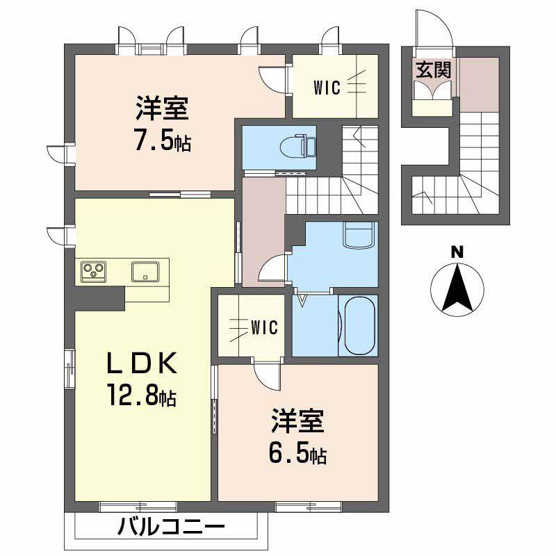 アルフラットひめばら A棟(2LDK/2階)の間取り写真