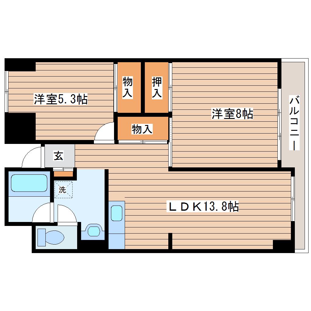 サンシャイン菊平ビル(2LDK/4階)の間取り写真