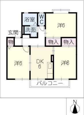 ロイヤルビレッジC棟(3DK/2階)の間取り写真