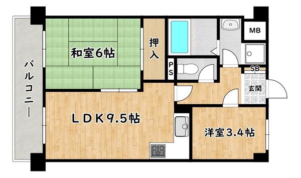 ライオンズマンション西淀川(2LDK/2階)の間取り写真