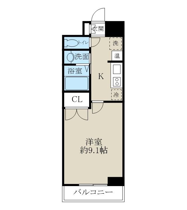 グレイスハイツ東中通(1K/9階)の間取り写真