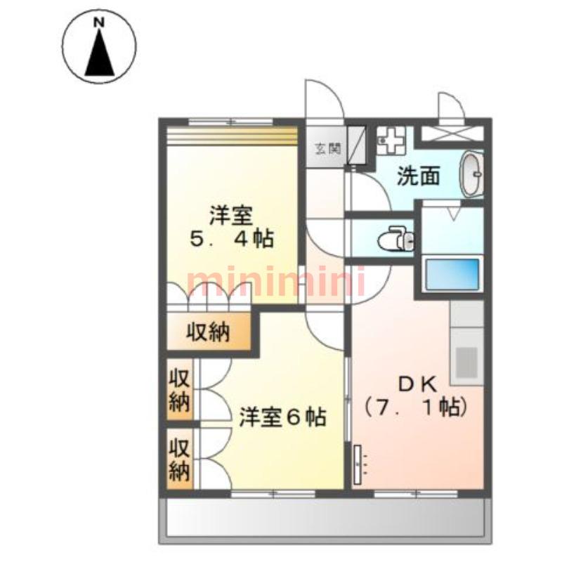パルハイム郡山(2DK/1階)の間取り写真