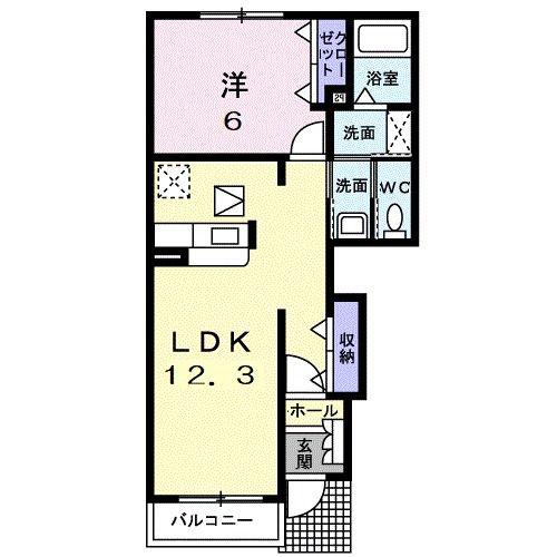 アルルA(1LDK/1階)の間取り写真