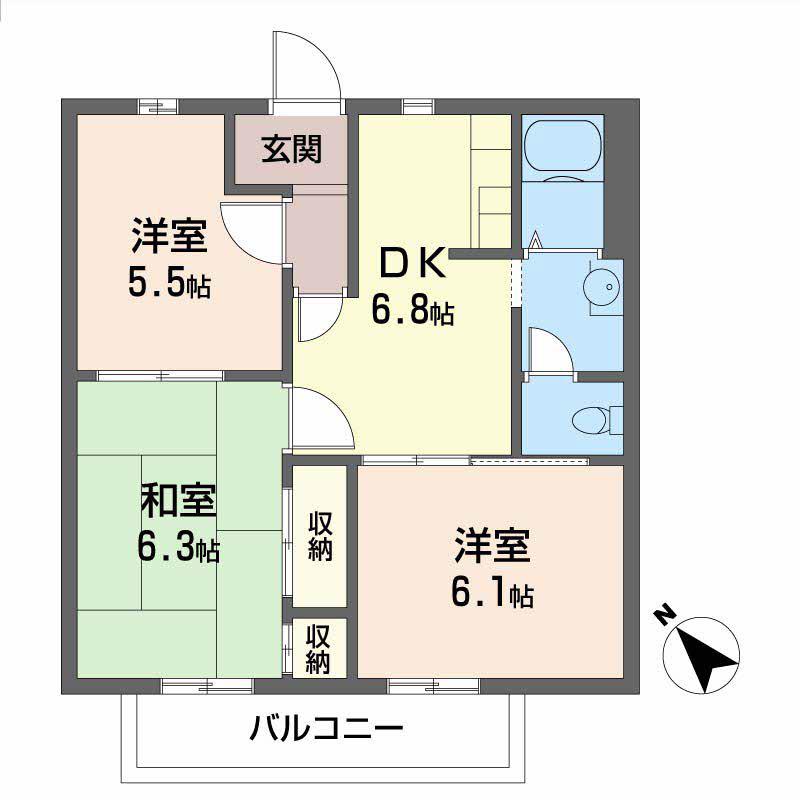 フォレストコートB棟(3DK/2階)の間取り写真