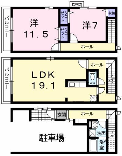 センターフィールド(2LDK/1階)の間取り写真