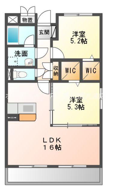 ツヴァイシュロス(2LDK/3階)の間取り写真