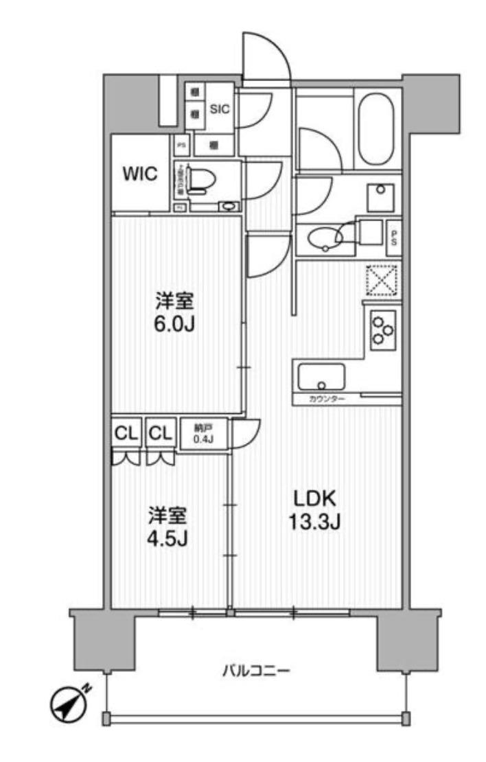 ディームス渋谷本町(2LDK/13階)の間取り写真