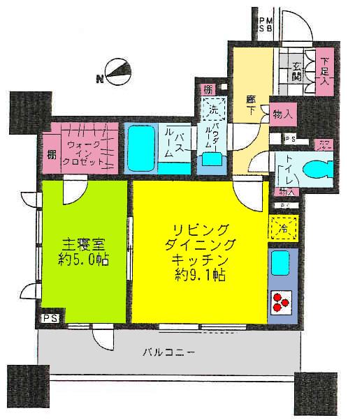 シティタワー横浜(1LDK/8階)の間取り写真