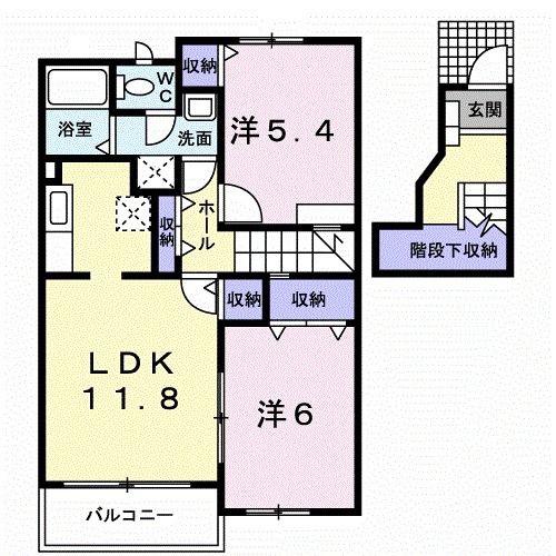 アメニティー神野(2LDK/2階)の間取り写真