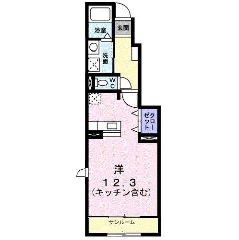ミューA(ワンルーム/1階)の間取り写真