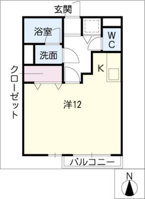 WIN1(ワンルーム/2階)の間取り写真