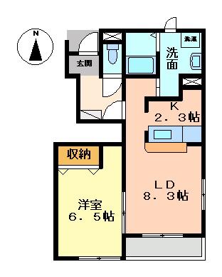 パークサイドヴィラ御里 C棟(1LDK/1階)の間取り写真