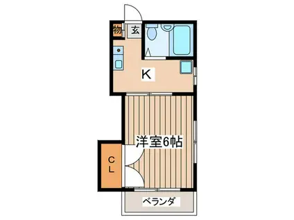 ミナトハイツ 第1(1K/2階)の間取り写真