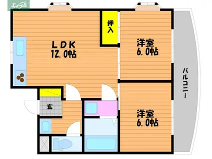 ビーキーパーズ北I号館(2LDK/3階)の間取り写真