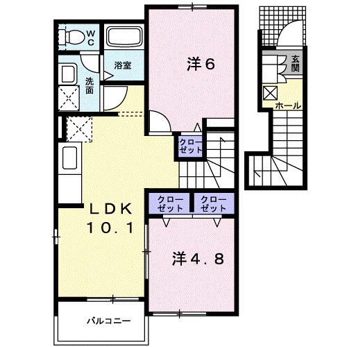 ブルックロードK(2LDK/2階)の間取り写真