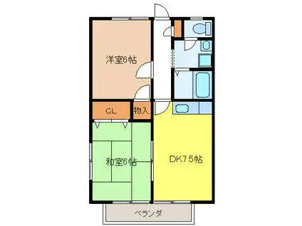 ルネッサンスI(2DK/2階)の間取り写真