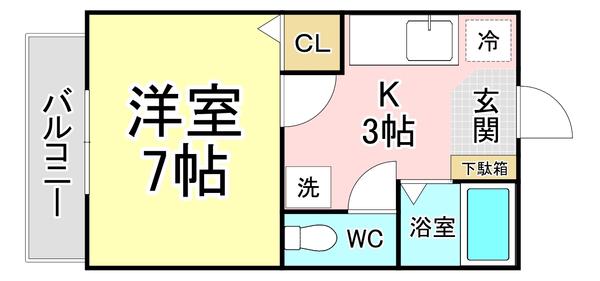 カンパーニュ出屋敷I(1K/2階)の間取り写真