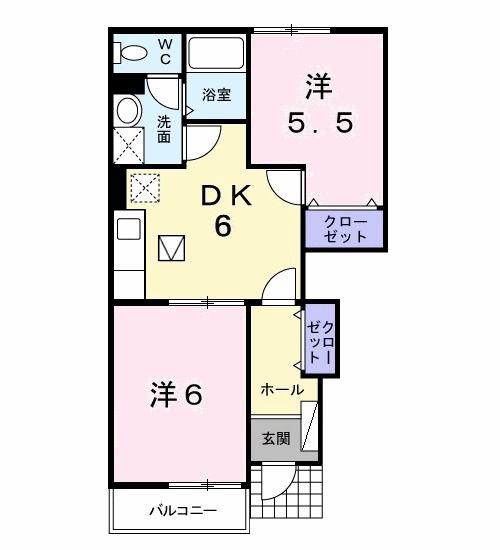 エレガンスヴィラII(2DK/1階)の間取り写真