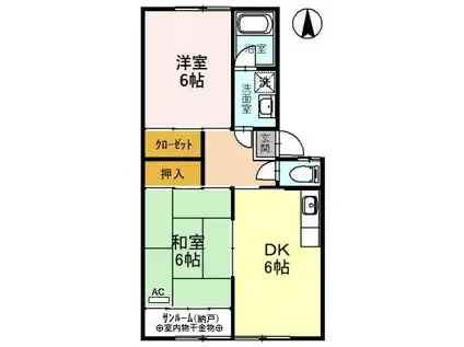 ベルビューN(2DK/1階)の間取り写真