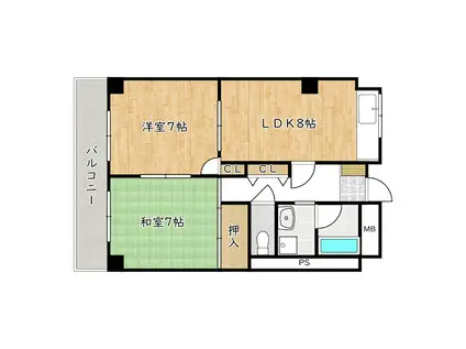 エルファミーレ富田林(2LDK/4階)の間取り写真