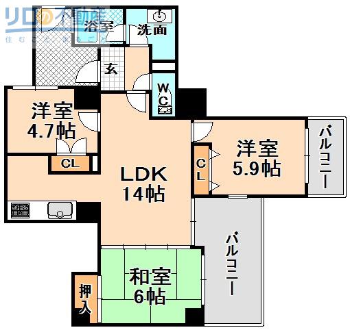 パレ武庫川プルミエールIII(3LDK/2階)の間取り写真