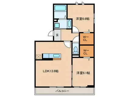 コンフォート寄京(2LDK/1階)の間取り写真