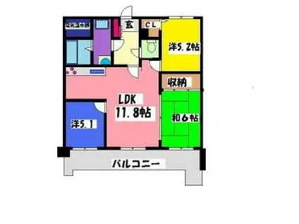 コアマンション九品寺南(3LDK/5階)の間取り写真