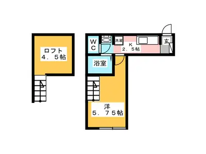 QUEST(1K/2階)の間取り写真