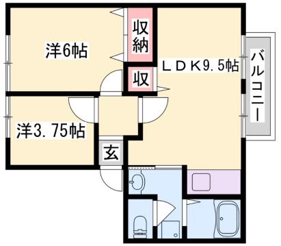 アーバン御国野(2LDK/2階)の間取り写真