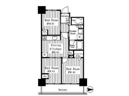 イーストコア曳舟 一番館(3DK/16階)の間取り写真