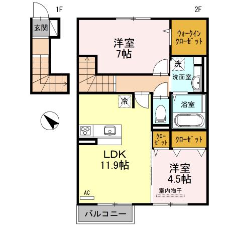 コンフォルタ A棟(2LDK/2階)の間取り写真